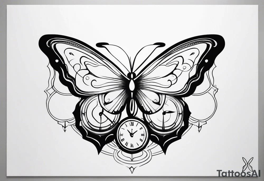 Butterfly with Clock tattoo idea