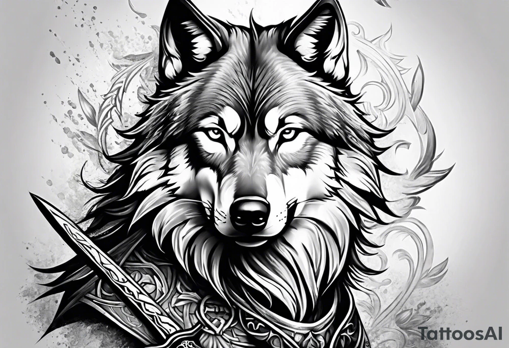 wolf with sword tattoo idea