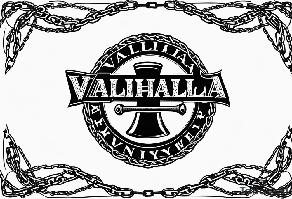 Valhalla round shield axe barbed wire chains tattoo idea