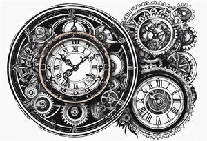 steampunk clock and machine parts tattoo idea