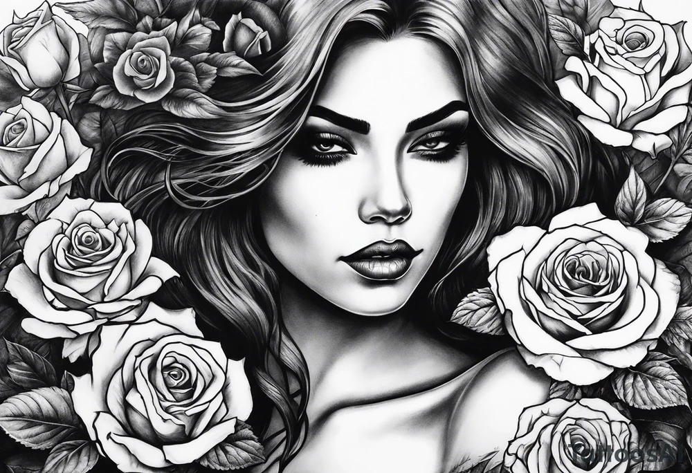Death women with roses tattoo idea