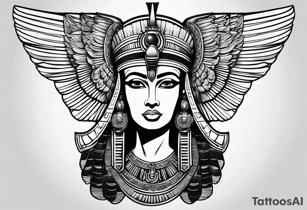 black and white Egyptian goddess Isis tattoo idea