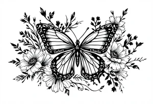 flowers, butterfly with name Zackary and Charlie tattoo idea