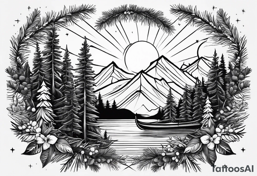 Pine trees canoe Holly leaf tattoo idea
