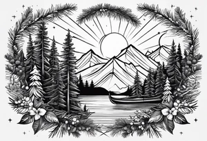 Pine trees canoe Holly leaf tattoo idea