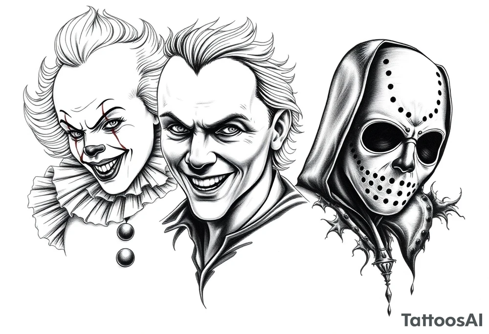 Pennywise, Freddy Krueger, Michael Meyers, and jason voorhees tattoo idea