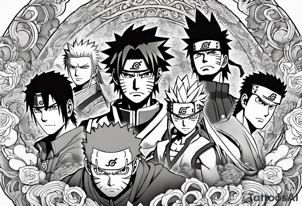 Naruto, sasuke, luffy, zoro, natzu, laxus tattoo idea