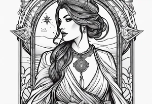 Lady of the lake in a tarot card design tattoo idea