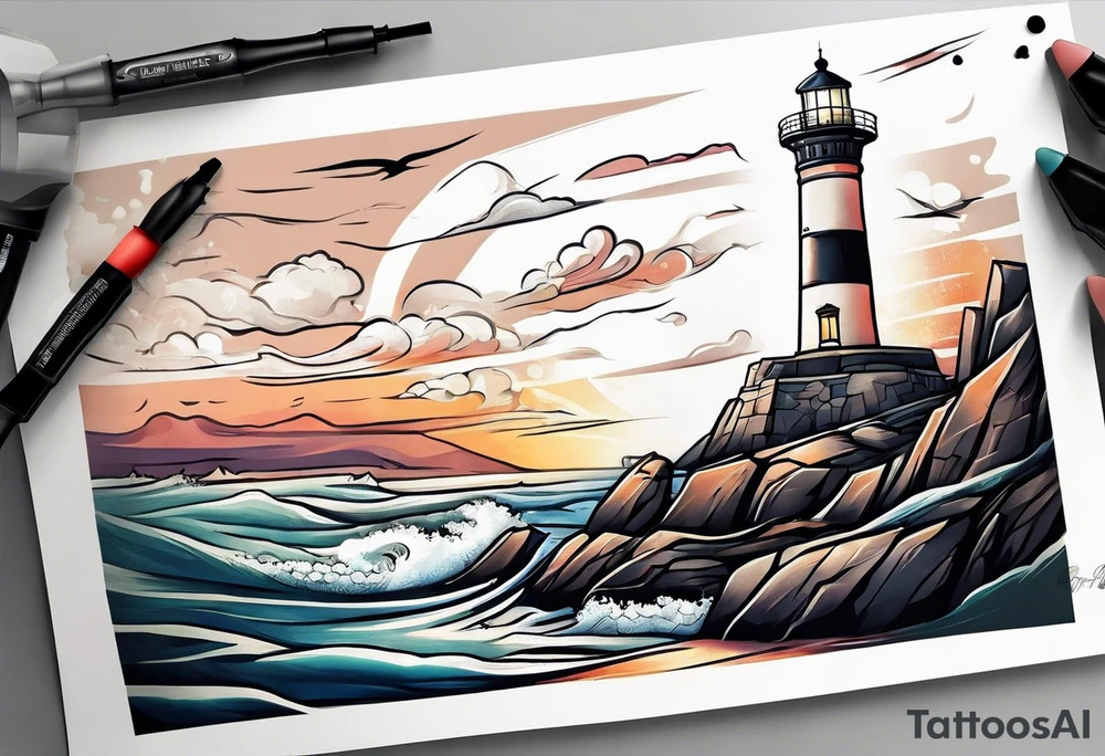lighthouse a bit realistic tattoo idea