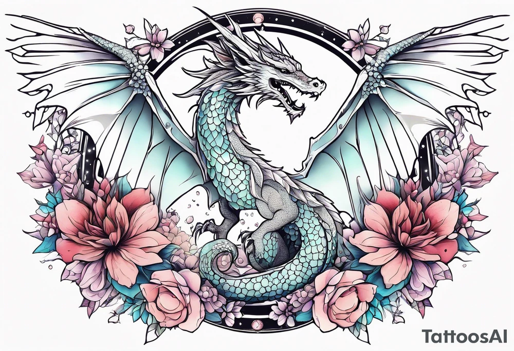 Constellation, wing , snow , cross , dragon female japan kawaii , flower tattoo idea