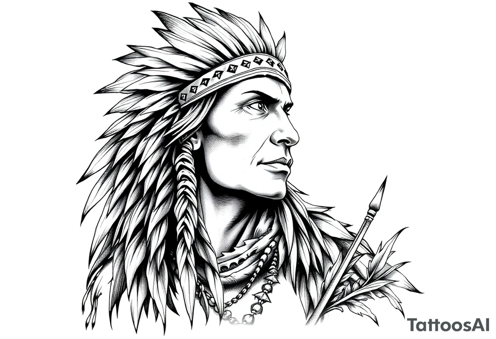 Lone Native American warrior in nature tattoo idea