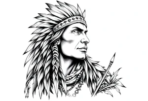 Lone Native American warrior in nature tattoo idea
