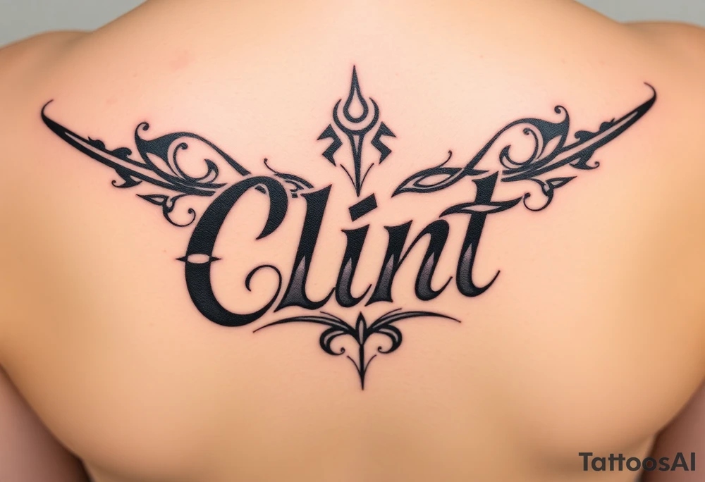 Clint spelled out in tribal lettering tattoo idea