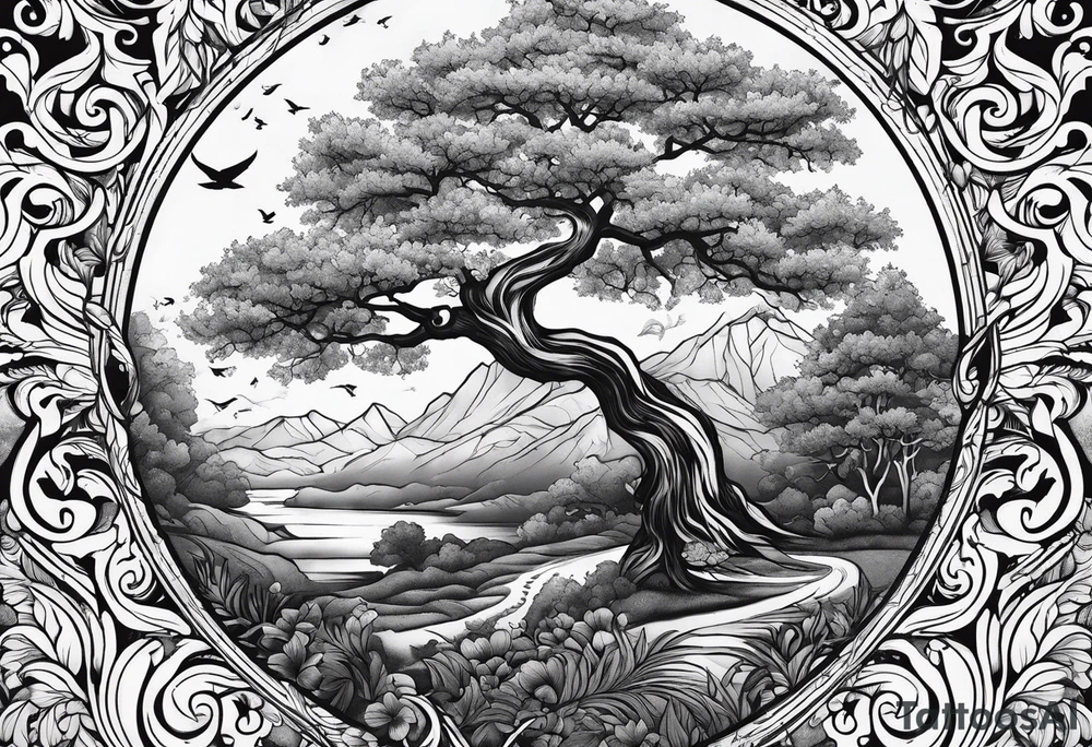 Half sleeve, tree, birds tattoo idea