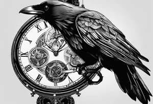 Raven sitting on a clockwork tattoo idea