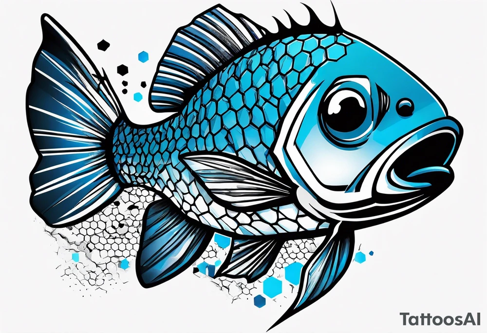 Trash polka blue and black fly fishing theme rib piece. A small about of hexagon pattern. tattoo idea