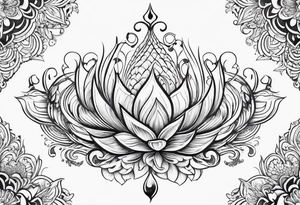 one vertical tattoo that combines lotus flower, phoenix and helix, strength and resilience symbols tattoo idea