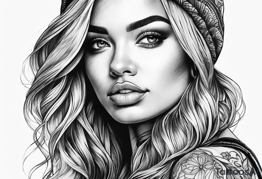 woman face with hand tattoo idea