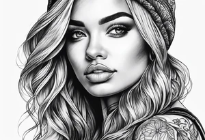 woman face with hand tattoo idea