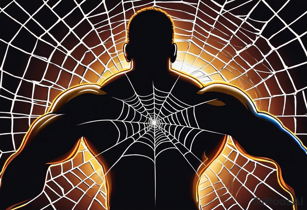 Design a powerful inner bicep tattoo for a dark-skinned black male featuring Anansi the Spider from Ghanaian mythology. Anansi is depicted weaving a web made from bright, crackling lightning bolts. The web extends outward from the center of the design, creating an intricate, flowing pattern. The lightning web should be sharp and dynamic, symbolizing energy and power, while Anansi sits calmly at the center, representing wisdom and control.

The spider should have a stylized, bold appearance, with strong, clean lines that stand out on dark skin. The lightning bolts in the web should feature bright, vivid colors like electric blue or white, contrasting well against the dark skin tone. Surrounding the web, subtle clouds or storm elements should fade into the background to create depth and dimension without overpowering the central design. Ensure that the web and lightning bolts are the primary focus, with fine detail that reflects both strength and intellect.”
Inner bicep tattoo idea