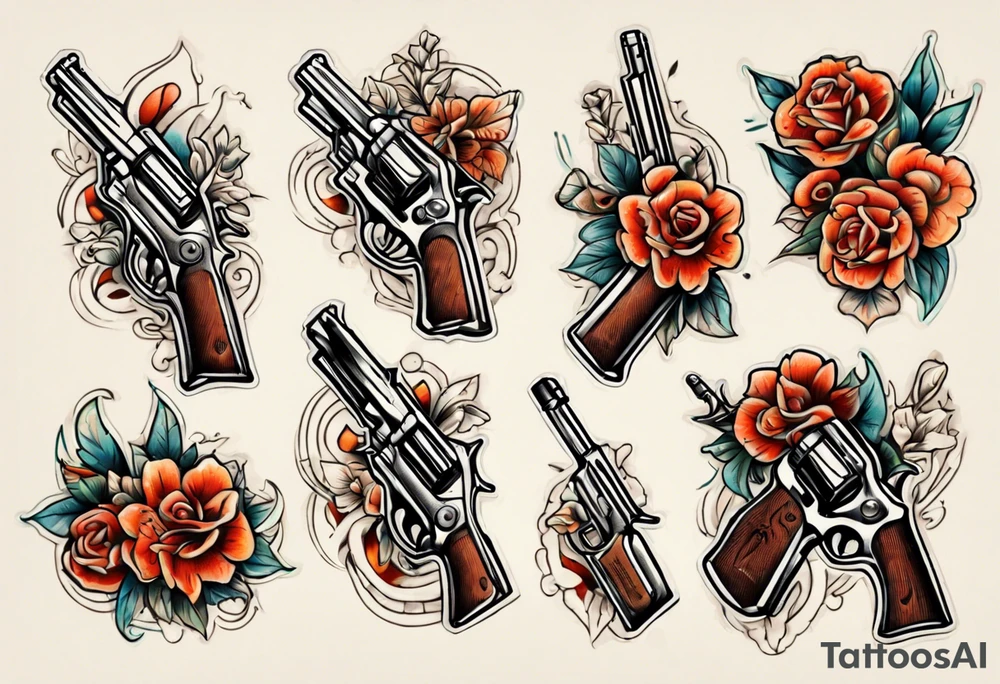 Gun with flowers sketch old school styles tattoo idea