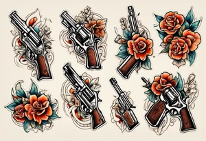 Gun with flowers sketch old school styles tattoo idea