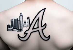 Atlanta Braves letter logo “A” overlapping the Atlanta skyline in the back on the left. The buildings as concise and jam packed parallel the the logo. tattoo idea