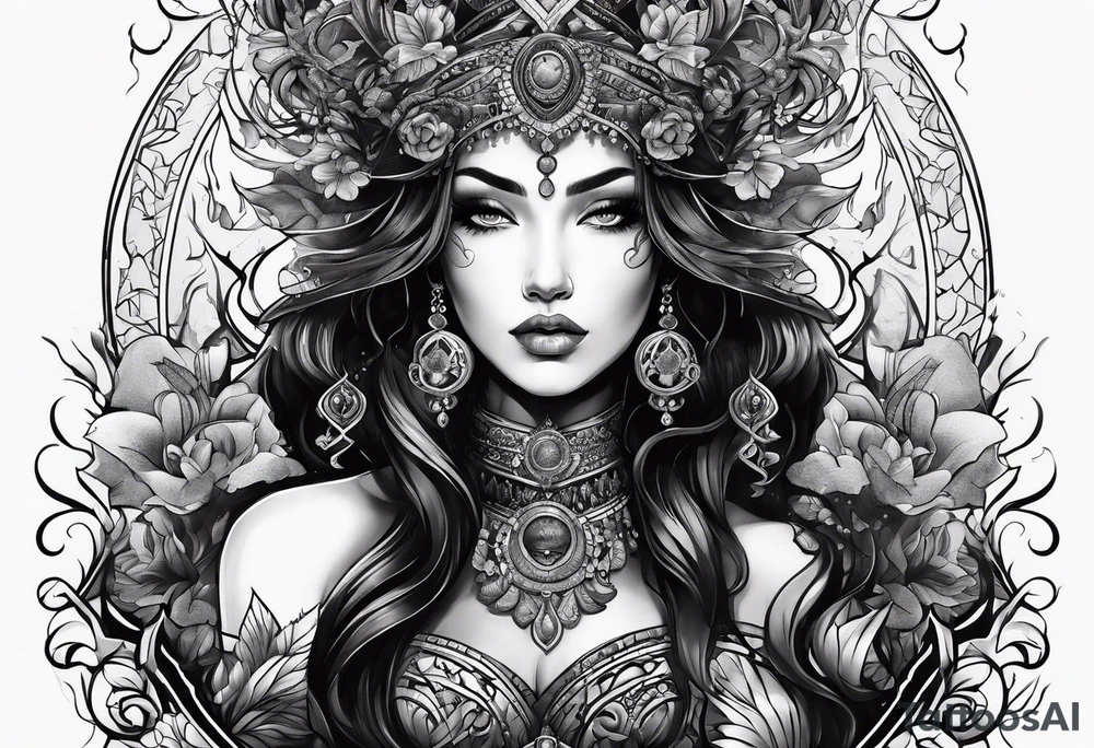 dark themed goddess struggling tattoo idea