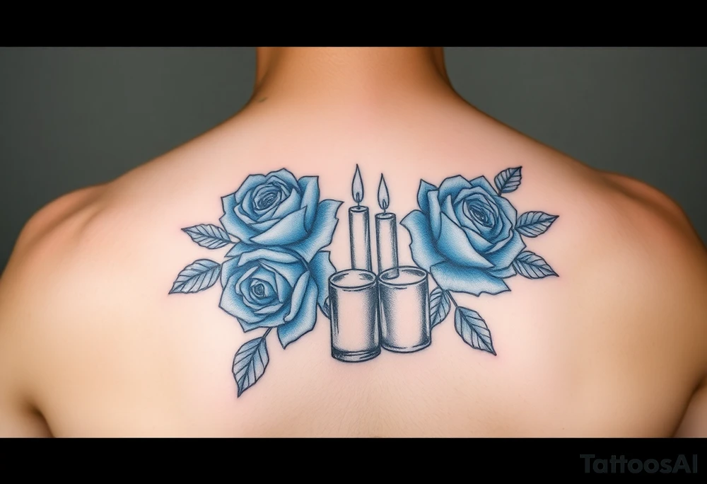 Blue roses, water, candles tattoo idea