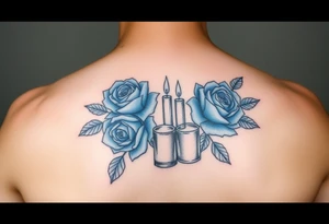 Blue roses, water, candles tattoo idea
