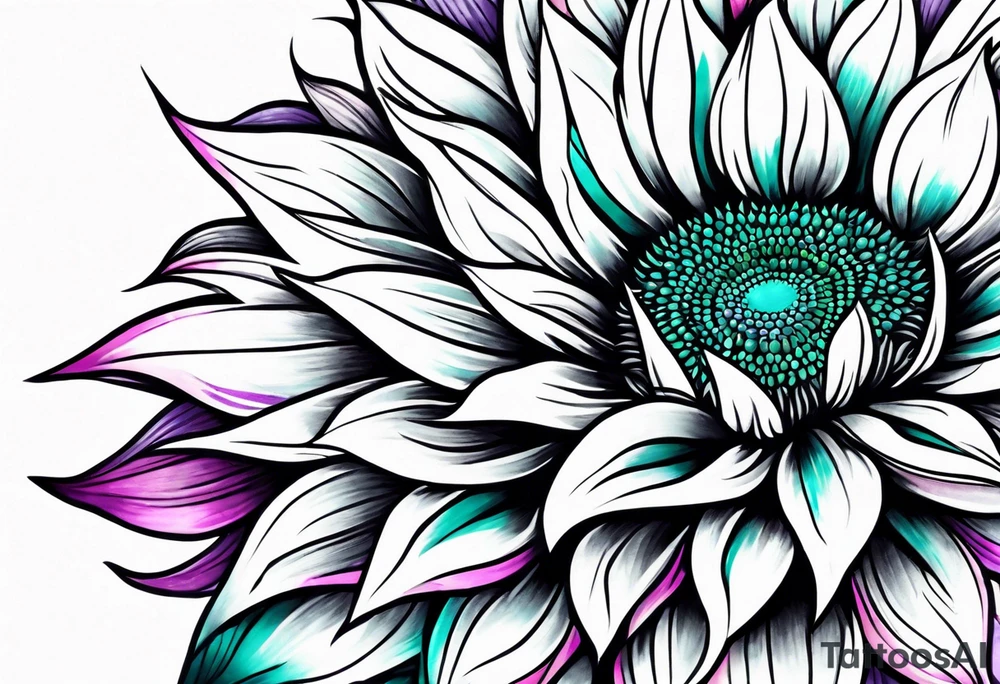 Teal, pink and purple sunflower sleeve tattoo idea