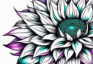 Teal, pink and purple sunflower sleeve tattoo idea