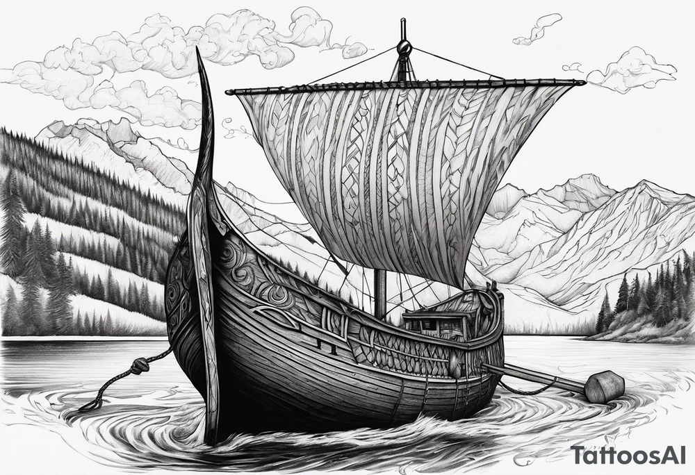 Viking long ship, grizzly bear, oak tree tattoo idea