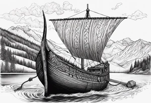Viking long ship, grizzly bear, oak tree tattoo idea