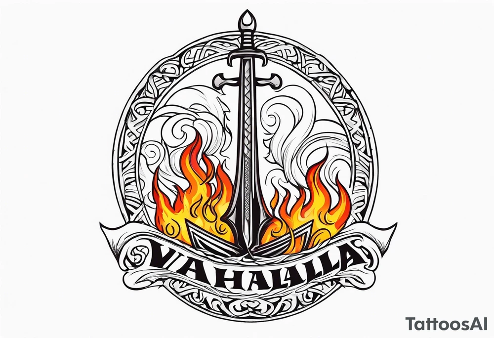 valhalla sword viking ship on fire tattoo idea