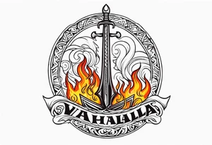 valhalla sword viking ship on fire tattoo idea