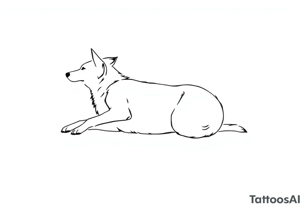 An illustration of a Border Collie tattoo in a minimalist feminine style. The design is elegant and delicate, created with a single continuous line, depicting the dog lying on its back, capturing the grace and character of the breed. tattoo idea