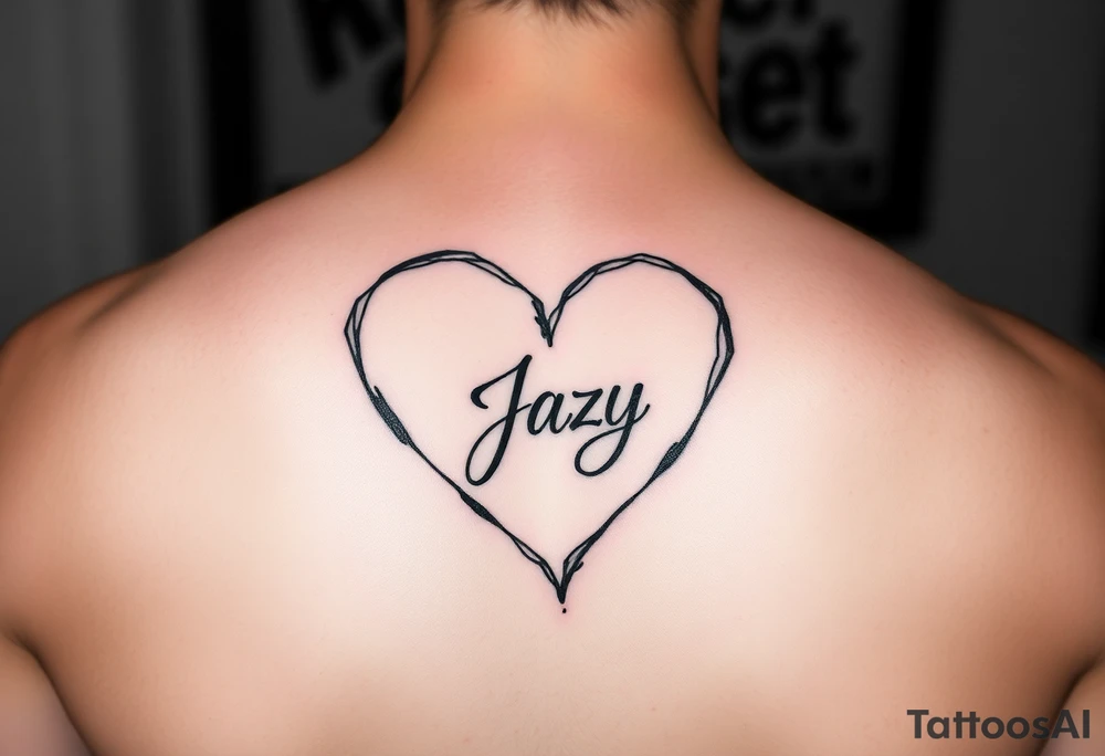 upper arm tattoo -broken heart outline for a deceased best friend with the name Jazy incorporated tattoo idea