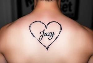 upper arm tattoo -broken heart outline for a deceased best friend with the name Jazy incorporated tattoo idea