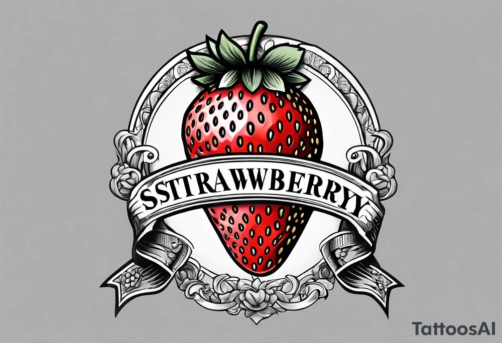 Single strawberry with a banner that reads “Pops” tattoo idea