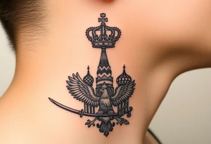 St. George 
3 russian imperial crowns above the Russian coat of arms double eagle
Russian sabre
The Kremlin or St. Basil's Cathedral scene 
on the side of my neck tattoo idea