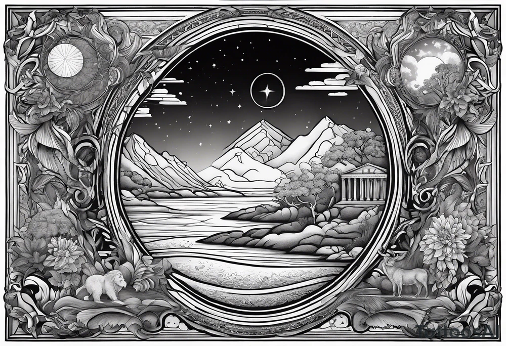 A visual representation of the creation story from the bible. 16" tall 6" wide tattoo idea