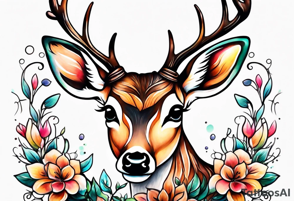 Baby Deer momma deer bubbles plants tattoo idea