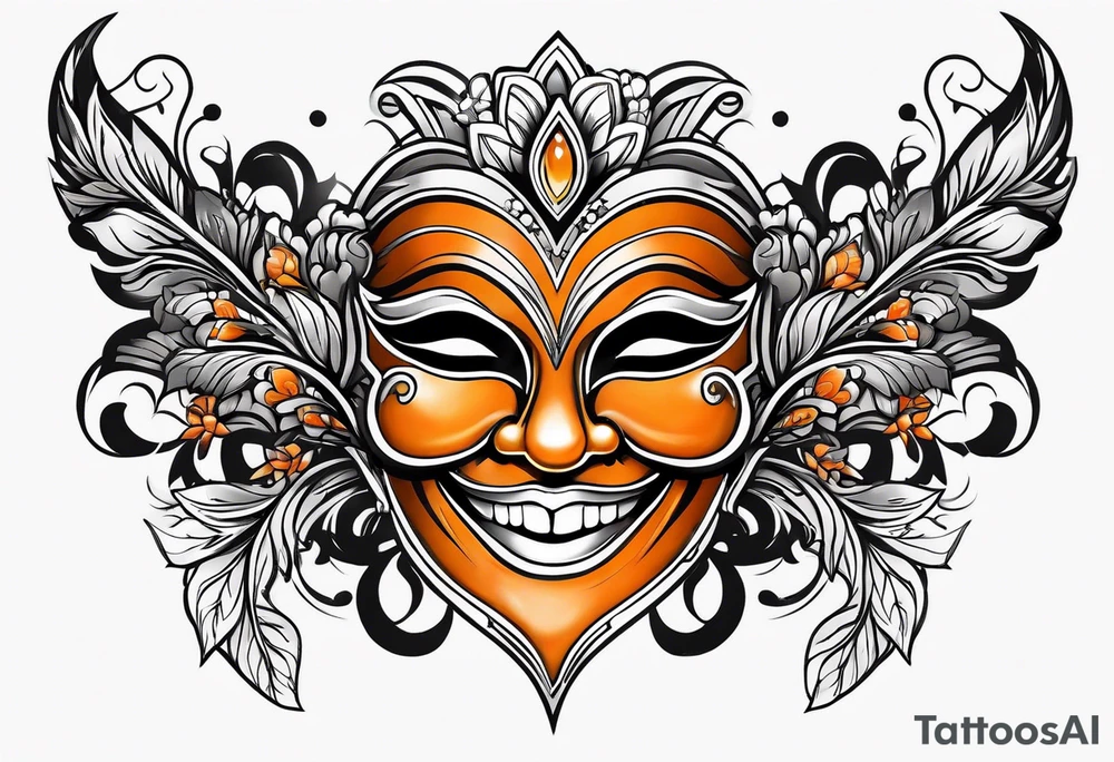 Laughing mask that is orange and black simple tattoo idea