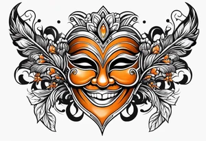 Laughing mask that is orange and black  simple tattoo idea