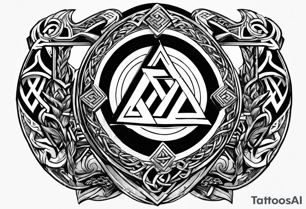 Valhalla  round 
shield axe sword valknut tattoo idea