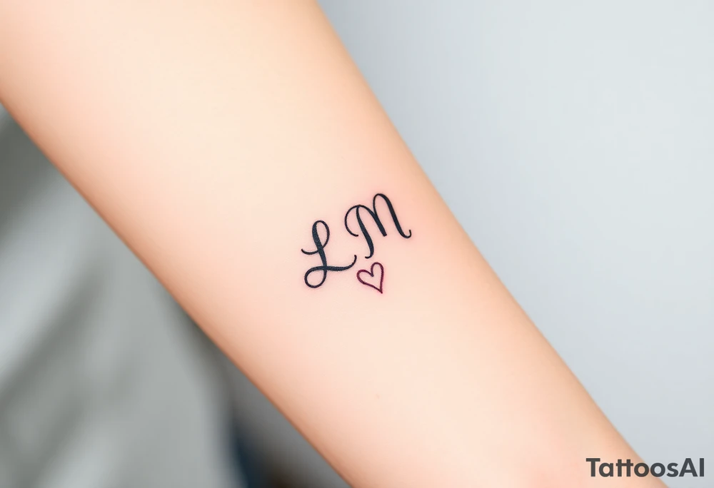 wedding ring with initials L and M and hearts tattoo idea