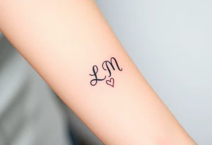 wedding ring with initials L and M and hearts tattoo idea