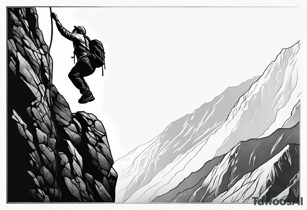 create a tattoo of a naked man climbing a cliff tattoo idea