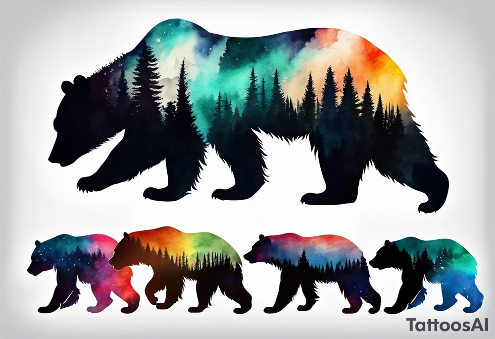 bear silhouette, birch tree, ankle band tattoo idea